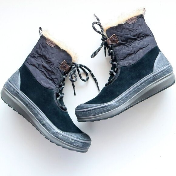 Clarks Suede Leather Nylon Rubber Fur Waterproof Lace-up Winter Rain Boots 7.5 - Picture 1 of 16